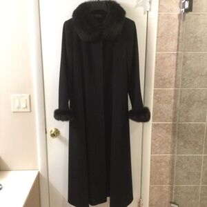 Steve by Shearle  Black Long Wool Coat with Real Fur Trim size 12 Made in USA